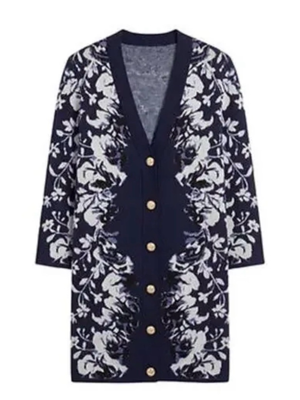 Tuckernuck Navy and White Floral Button-Front Long Cardigan - Picture 2 of 7